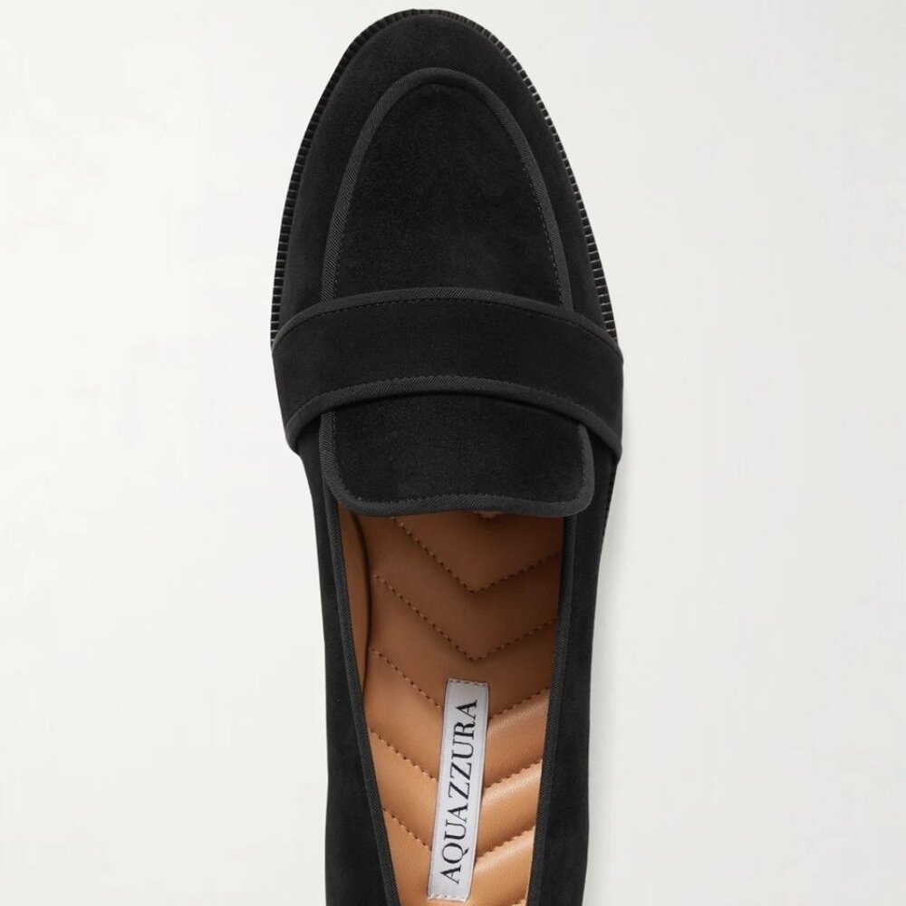Aquazzura New In Box Size 38 Martin Black Velvet Moccasin Loafers